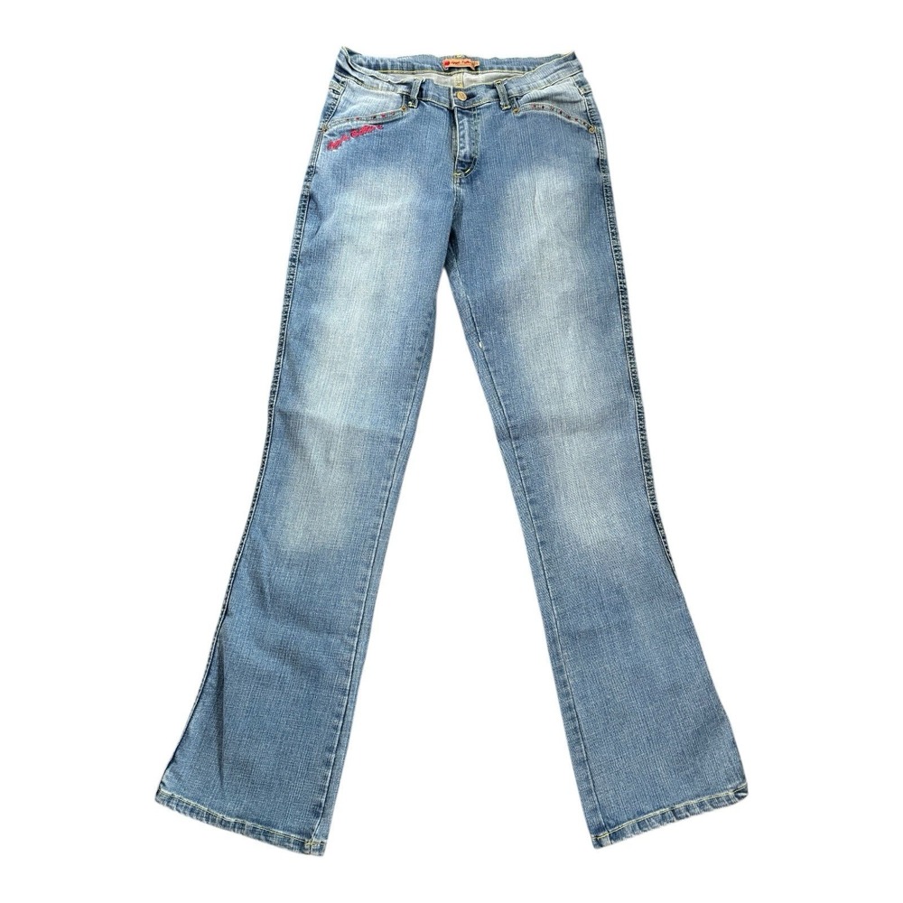 Vtg Apple Bottoms Jeans Bootcut Size 31 Medium Wash Faded Made Fresh Daily Bling